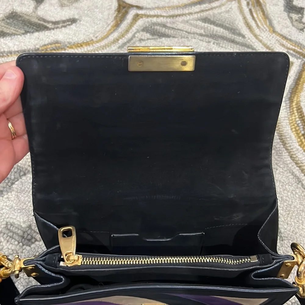 💕 Dolce & Gabbana black purple tan suede double handle satchel handbag 💕
